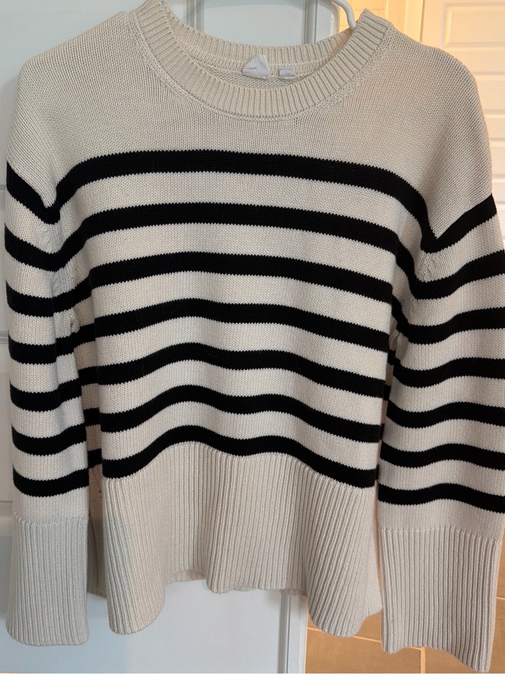 GAP Black and Cream Striped Crewneck Sweater